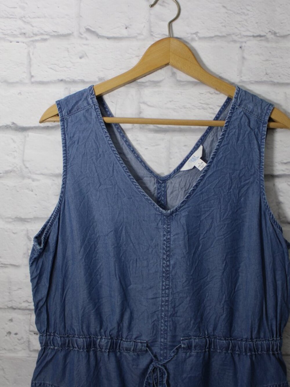 Time and Tru Large Blue Chambray Lyocell Utility Sleeveless Summer Casual Dress - Picture 4 of 9